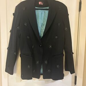 New York & Company Black Blazer with Floral Accents